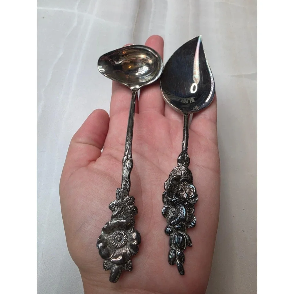 Reed & Barton Silverplate Floral Ladle and Leaf Spoon‎ Serving Set 2 Piece A6